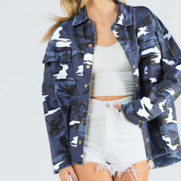 NEW DAVI & DANI CAMOUFLAGE SLATE BLUE CAMO SHACKET SHACKET SM-3X ROCK & ROLL - Picture 3 of 4